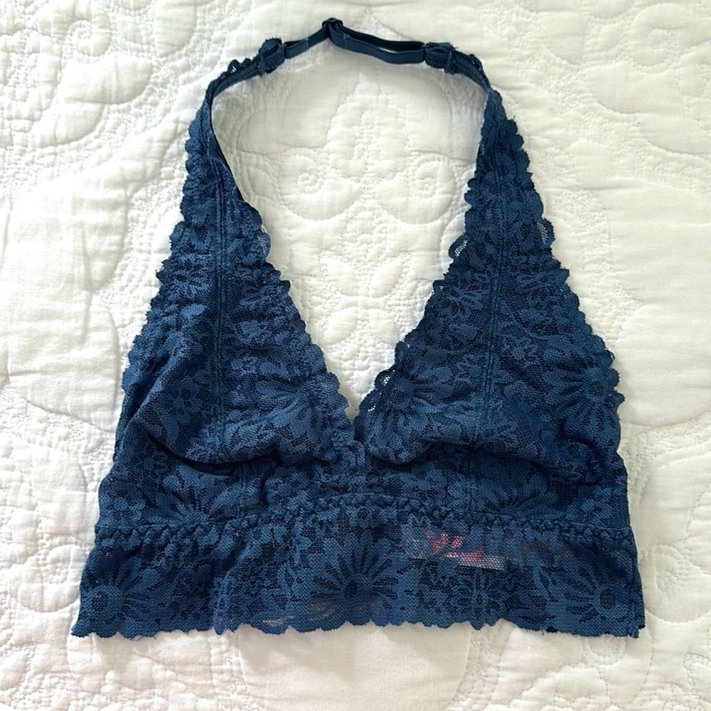 PINK by Victoria’s Secret Lace Bralette Size X-Small XS Blue Halter Strap Bra